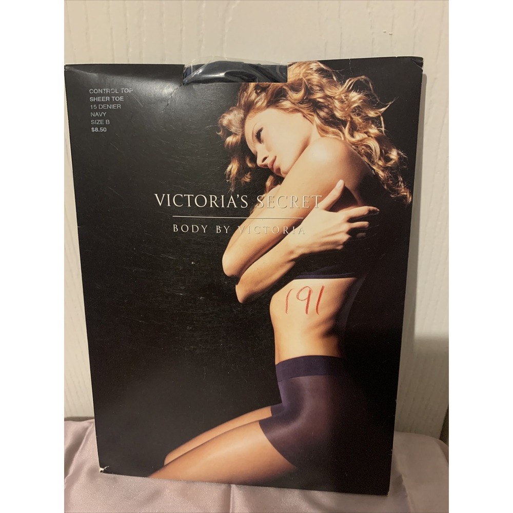 victorias secret pantyhose Black Size B Control Top Sheer Toe Discontinued Rare